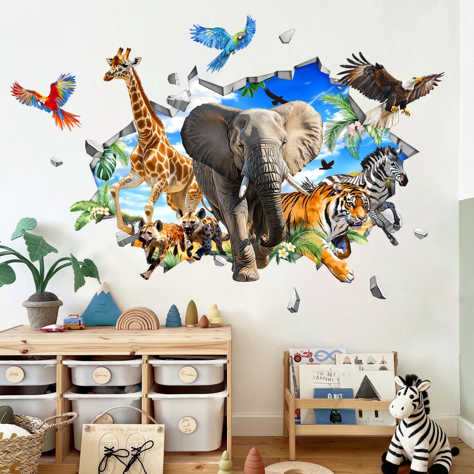 Supzone 3D safari wall decal giraffe break-through scene for nursery