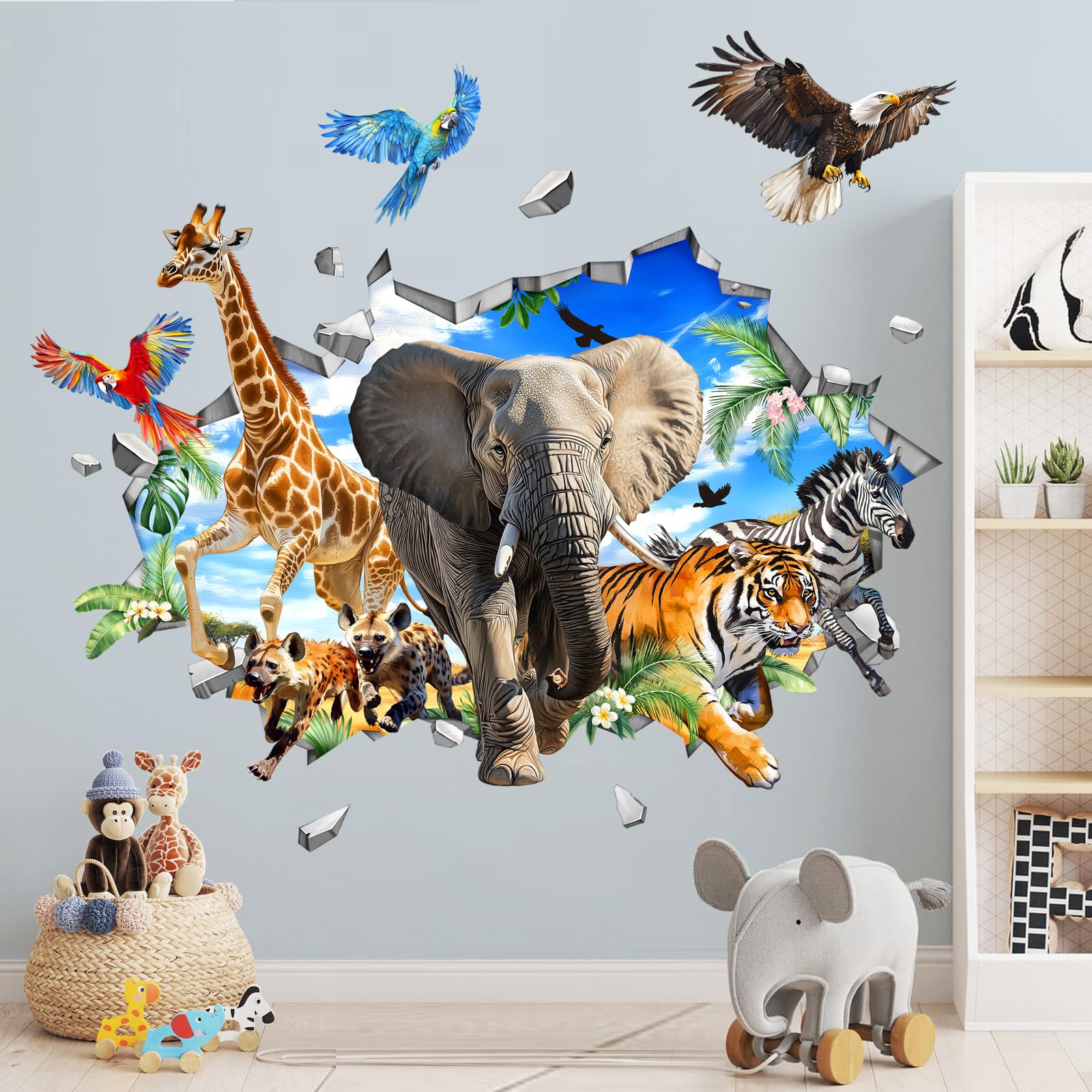 Supzone 3D safari wall decal colorful parrots in living space