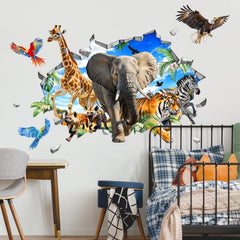 Supzone 3D safari wall decal tiger encounter in bedroom