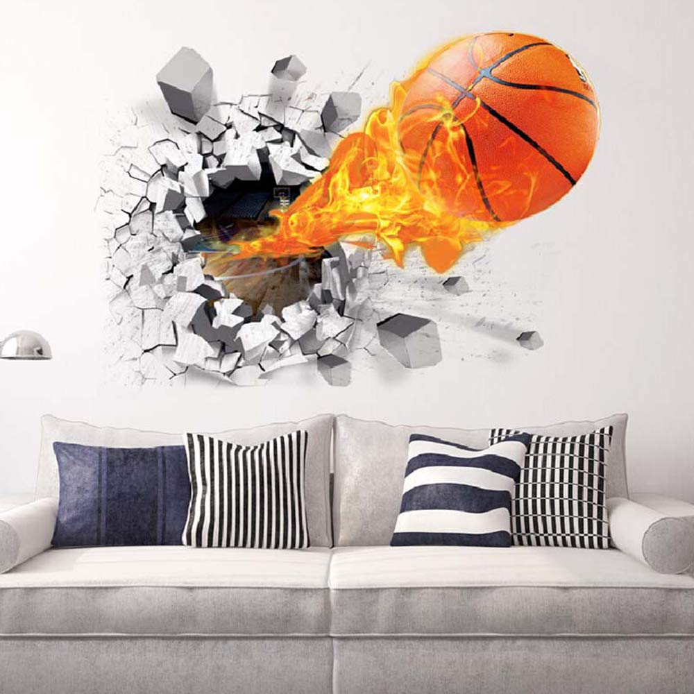 Supzone basketball wall decal sparks 3D effect for energetic playroom decor