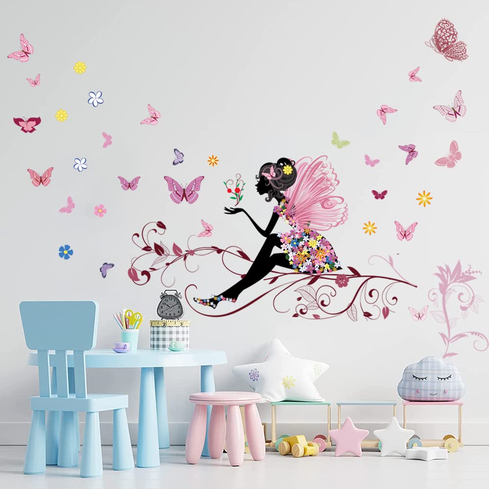 Supzone butterfly girl wall decal on smooth wall adds playful nursery decor