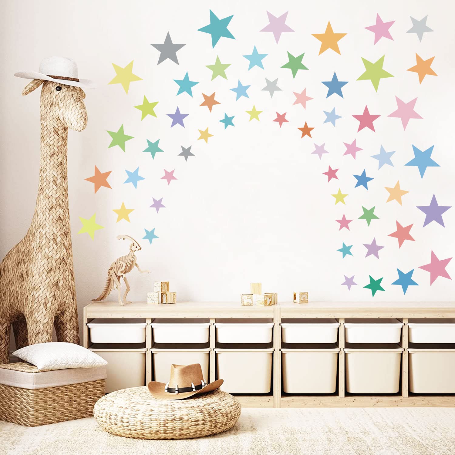 Supzone colorful boho stars on wall create playful playroom atmosphere.