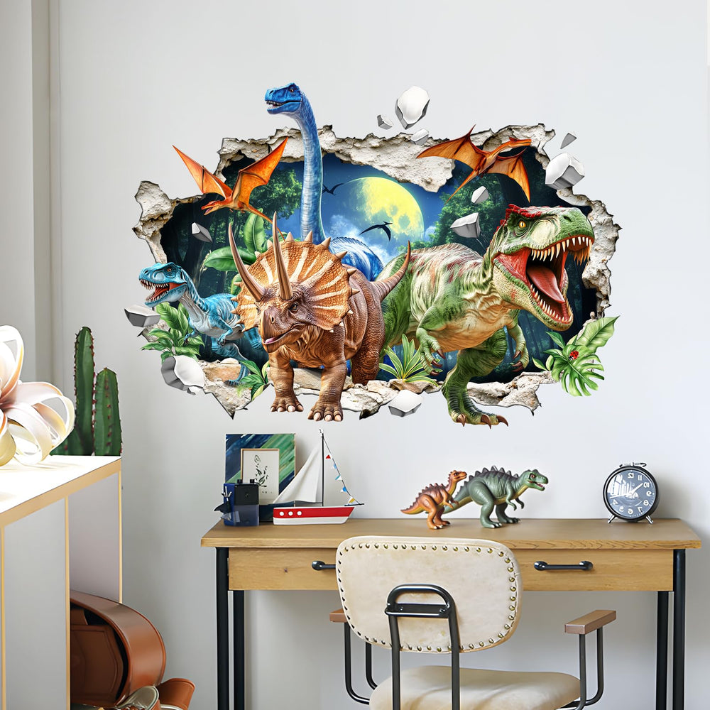Supzone dino wall stickers with T-Rex, Triceratops, and Brachiosaurus for imaginative play.