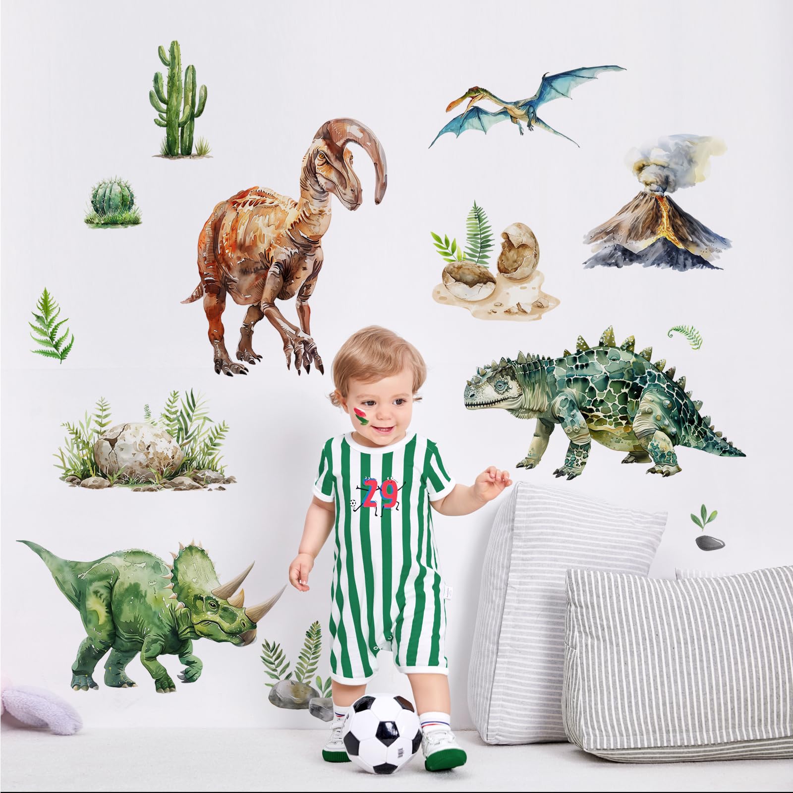 Supzone dinosaur wall decals volcano scene to create a dramatic kids room look.