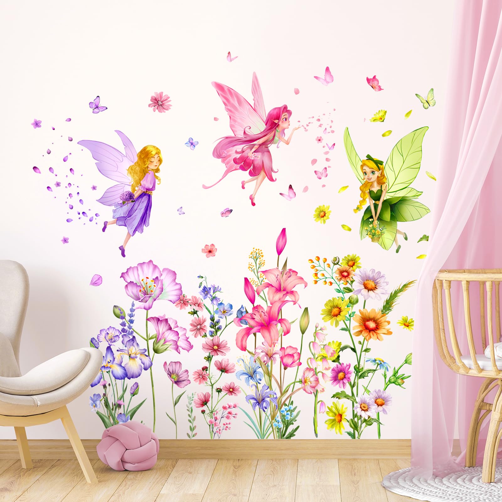 Supzone Flower Fairy wall stickers add butterfly details to a girl's room decor