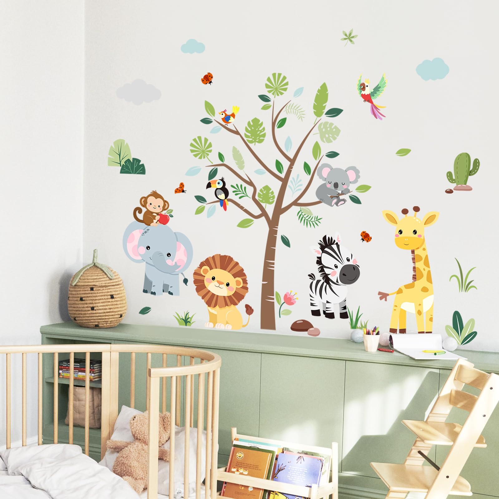 Supzone green tree wall decal—lush backdrop for nursery or kid's room