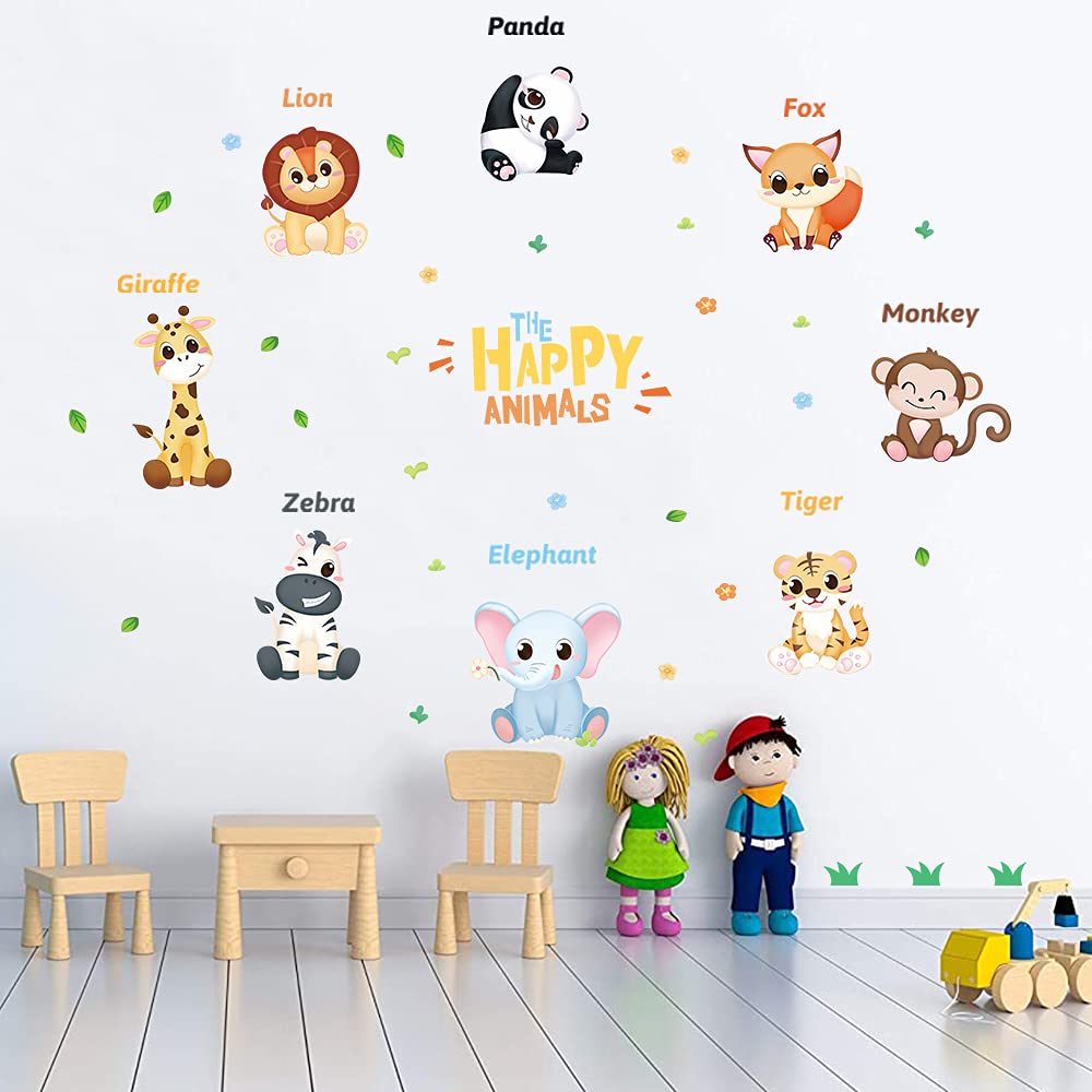 Supzone Jungle Animal wall decal elephant creates educational, friendly wall scene.