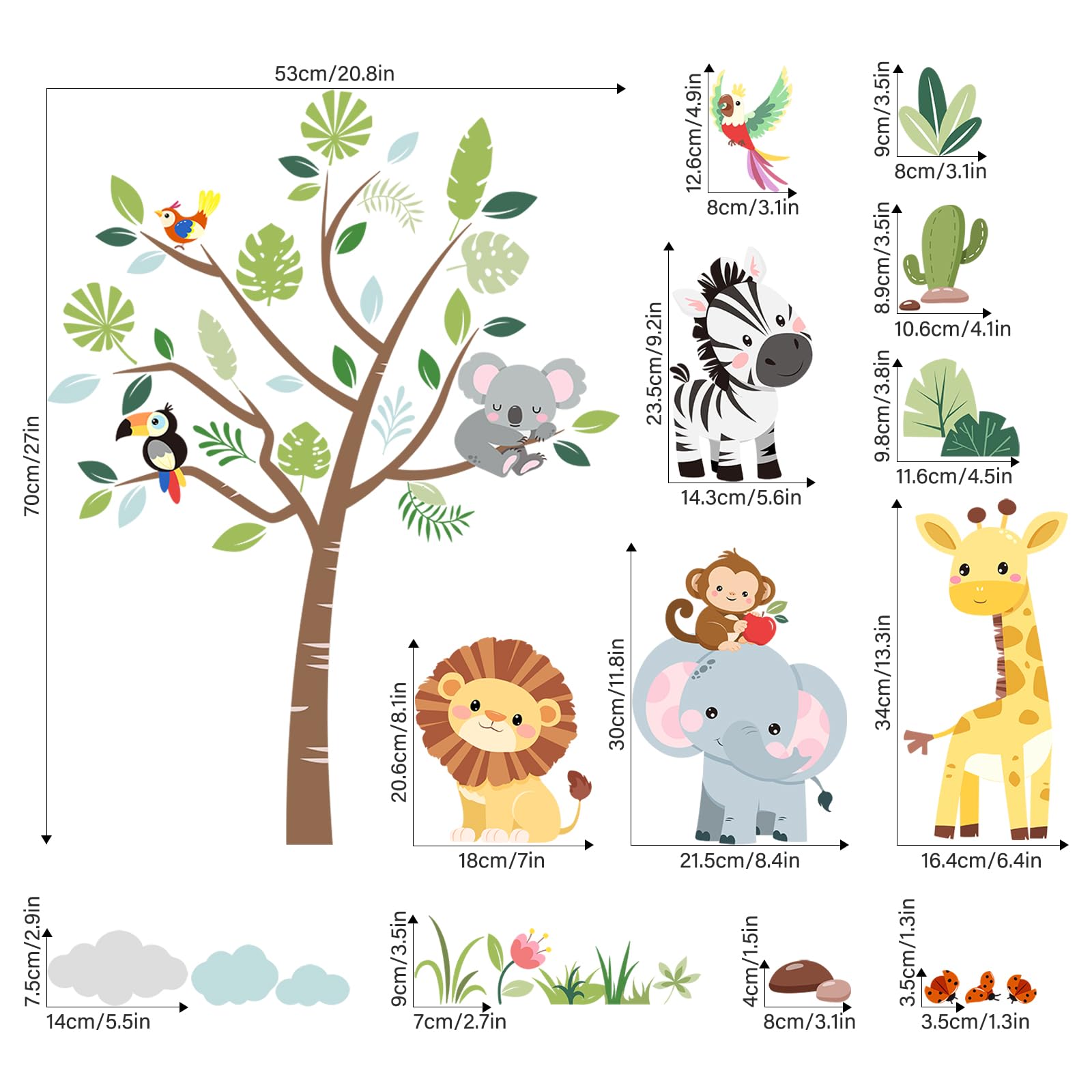 Supzone jungle animals tree wall decal zebra—bold contrast accents the space