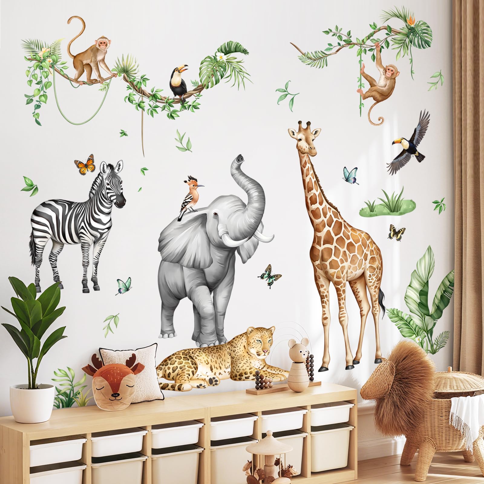 Supzone Jungle Safari elephant wall decal brightens the nursery