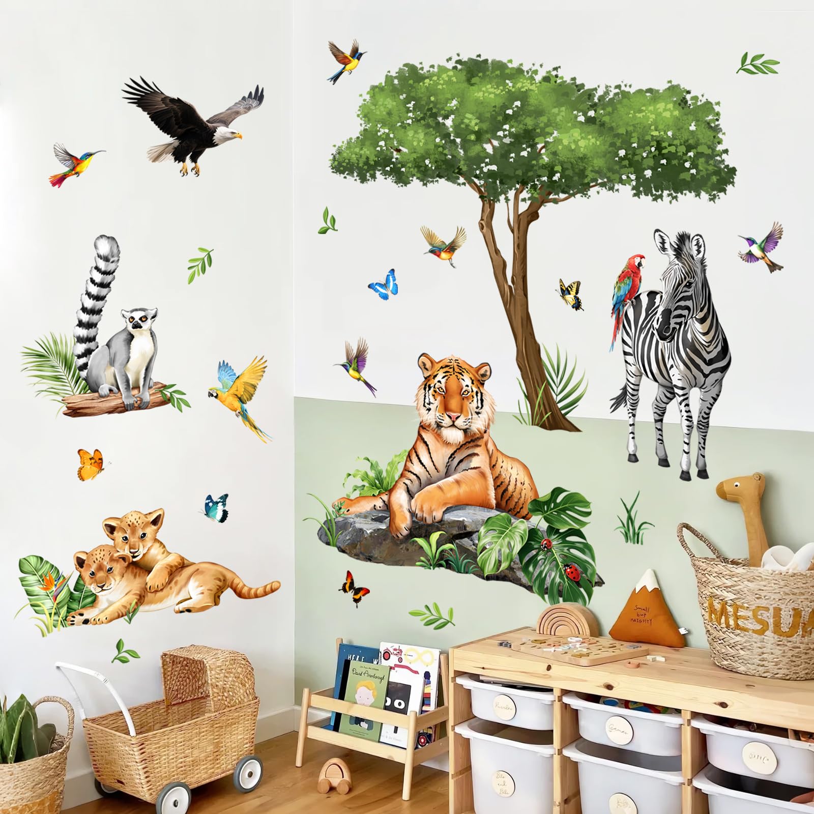 Supzone Jungle Safari nursery decor pack is removable vinyl for effortless updates
