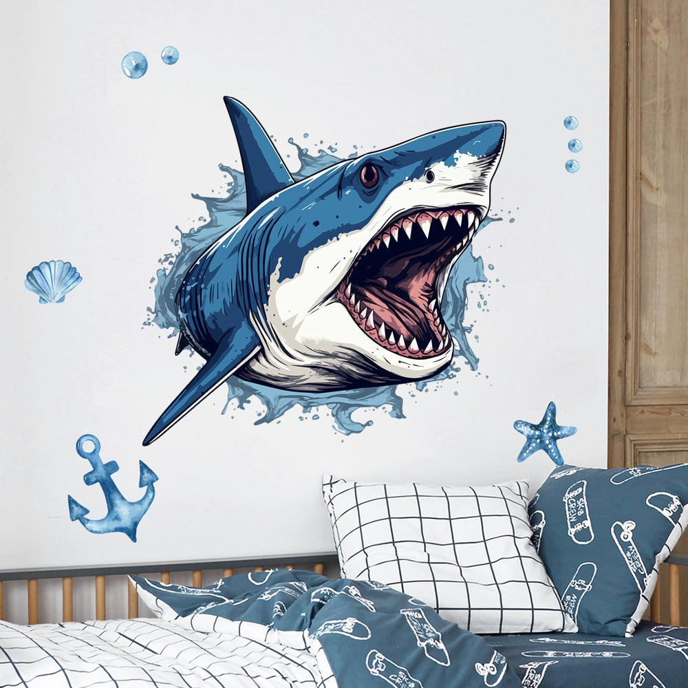 Supzone large 3D shark decal on wall enhances living room decor