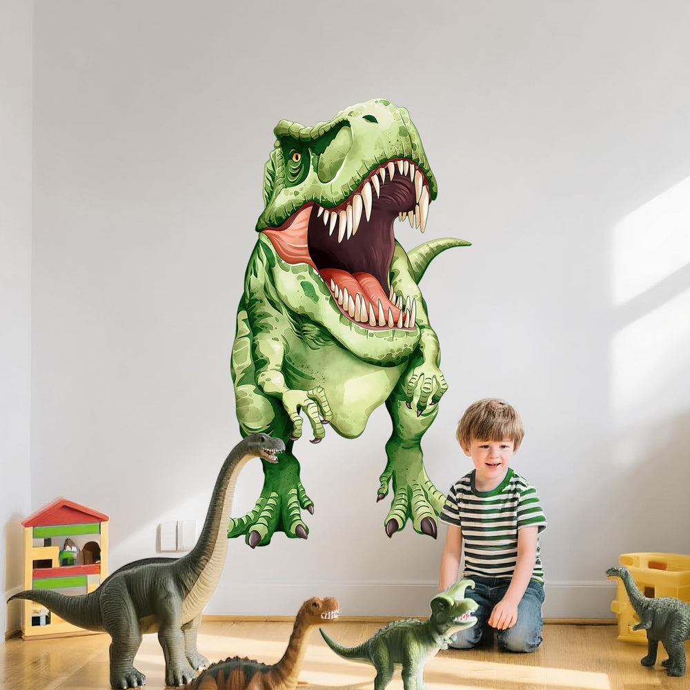 Supzone living room dino wall art in green adds a friendly prehistoric accent.