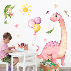Supzone finished-size pink dinosaur wall art helps create a cozy jungle-themed bedroom