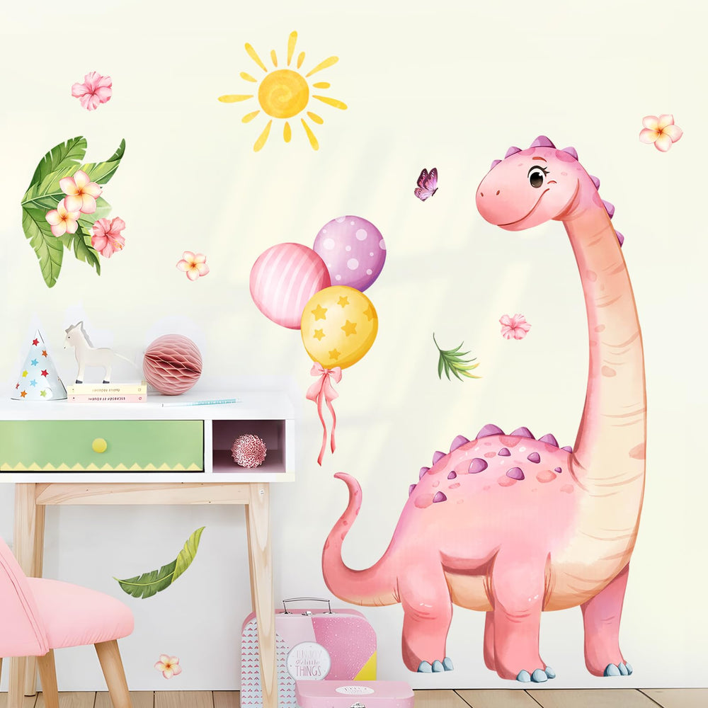 Supzone pink dinosaur decal on wall adds instant charm to nurseries