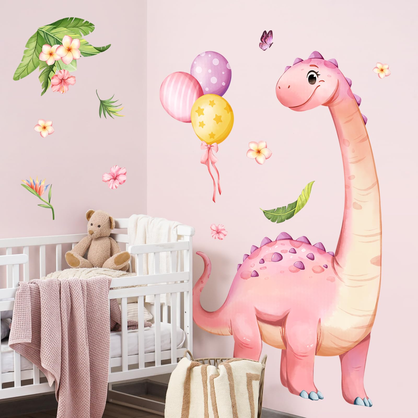 Supzone pink dinosaur decal on smooth surfaces like walls and doors