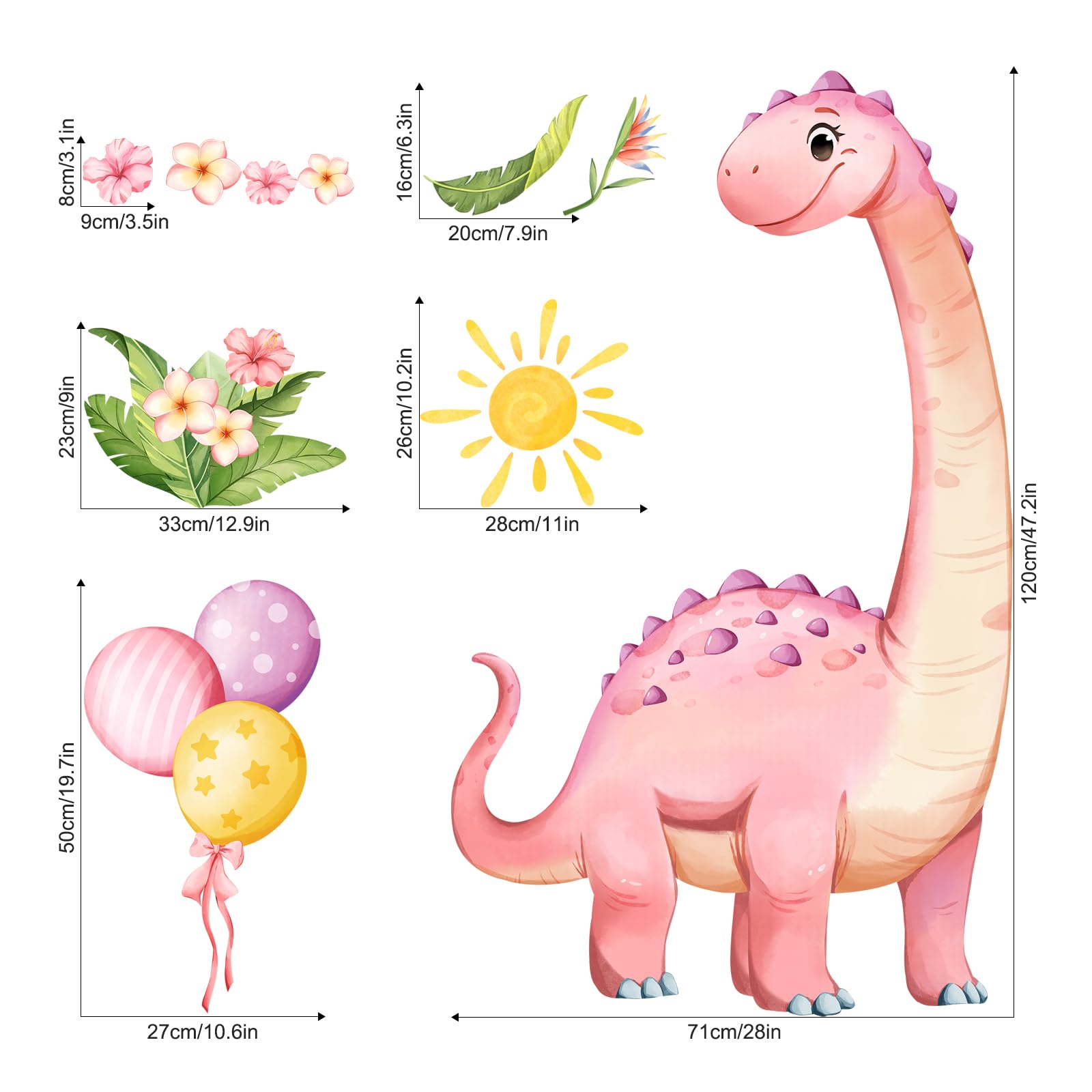 Supzone pink dinosaur wall decal set ideal for DIY playroom decor