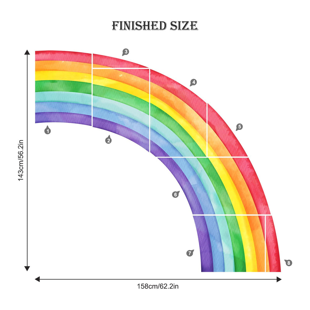 Supzone rainbow wall decals size guide highlights easy placement and dramatic coverage.
