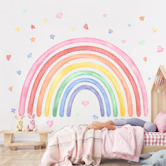 Supzone rainbow wall decals with hearts and stars for playful kids' rooms