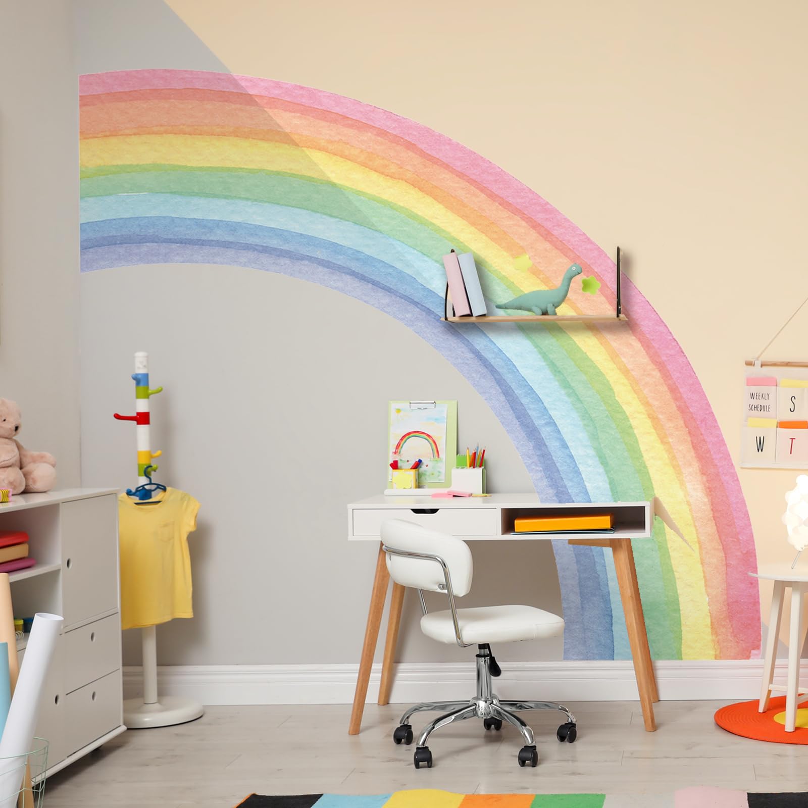 Supzone rainbow wall stickers use water-activated adhesive for easy, mess-free application