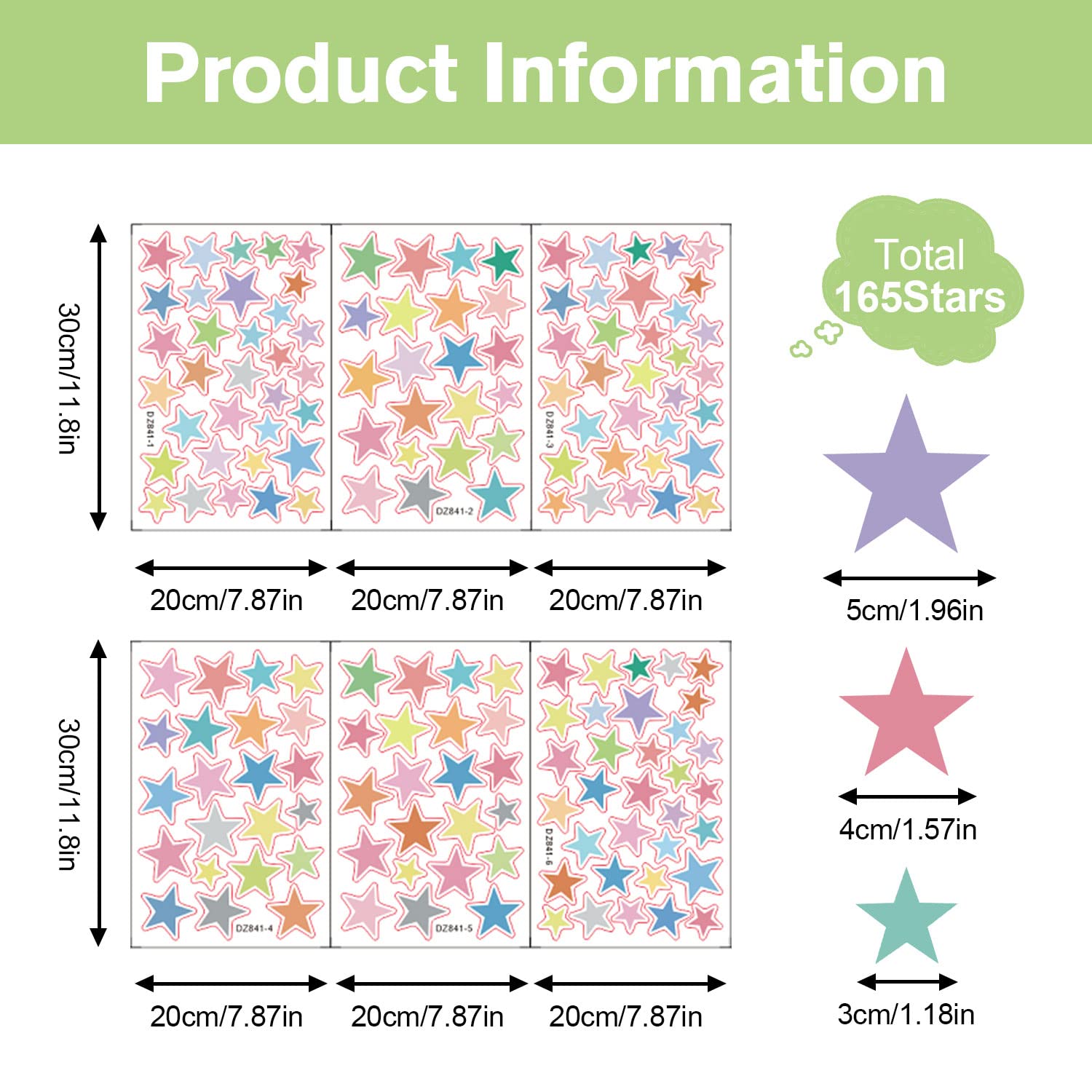 Supzone star decal closeup showcases varied colors and sizes.