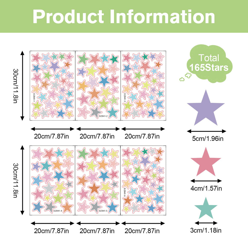 Supzone star decal closeup showcases varied colors and sizes.