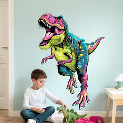Supzone T-Rex wall decal shows a giant colorful dinosaur for a bold kids room focal point.
