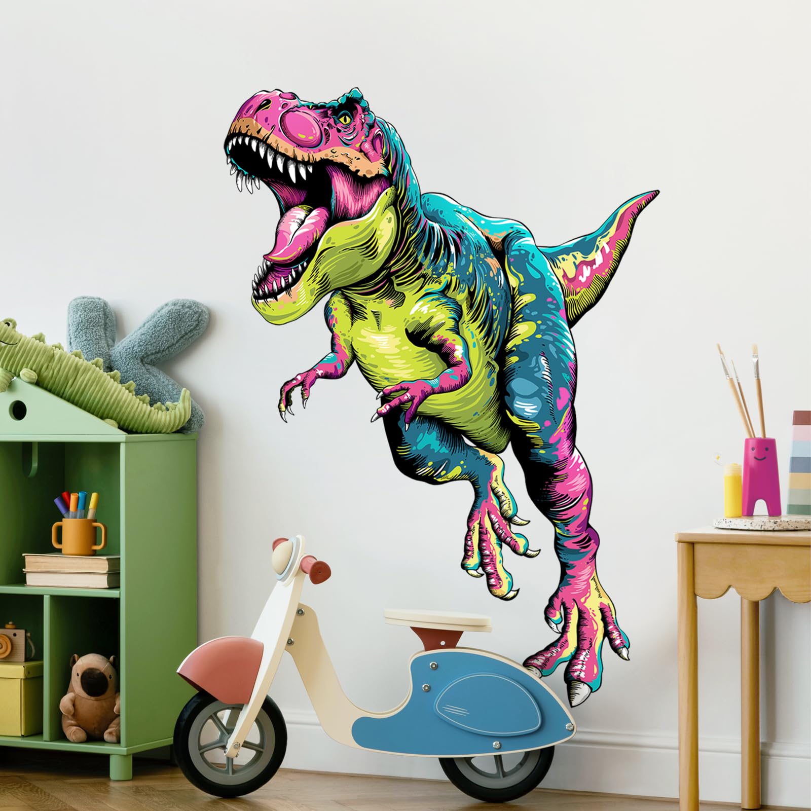 Supzone T-Rex wall decal removable without residue for temporary decor.