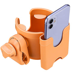 Suranew adjustable stroller cup holder in orange, front view for easy reach