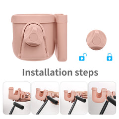 Suranew pink cup holder demonstrates elastic straps securing bottle during use