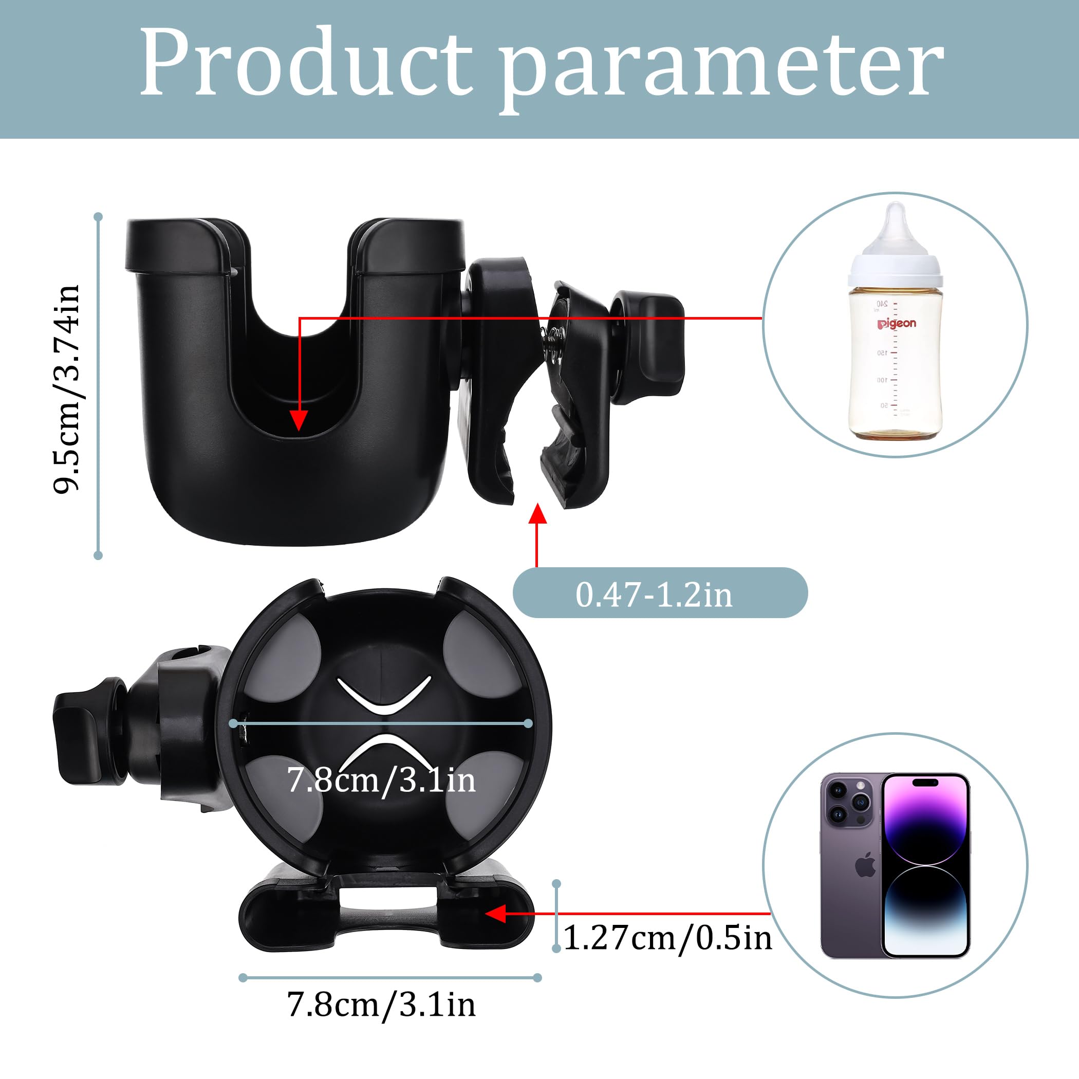 Suranew stroller cup holder with phone slot keeps device within reach.