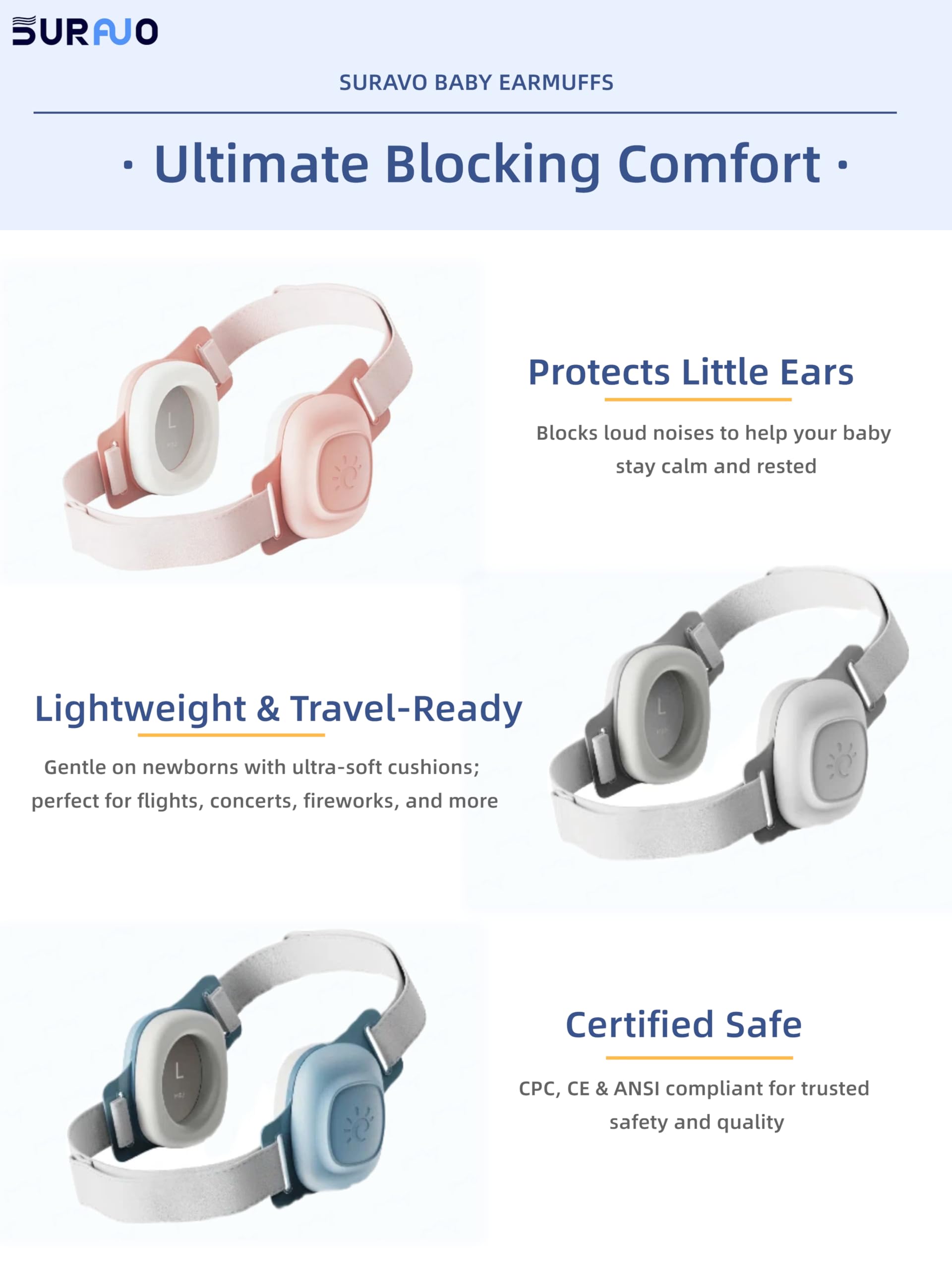 SURAVO Baby Earmuffs ideal for nap time and travel scenarios