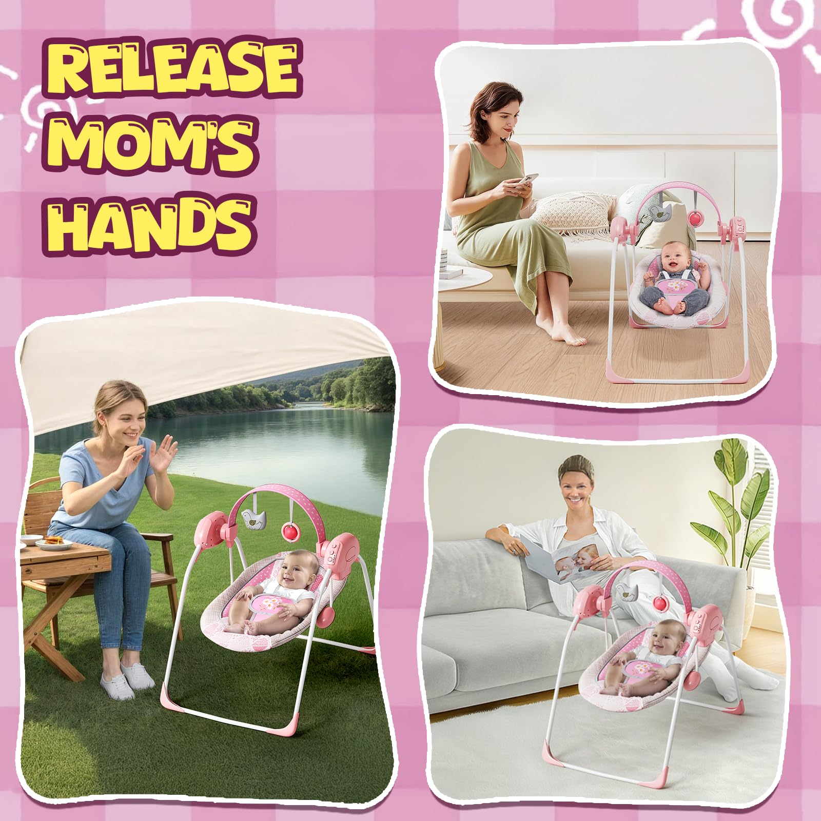 Surbowbaby portable baby swing battery-powered lets you place it anywhere.