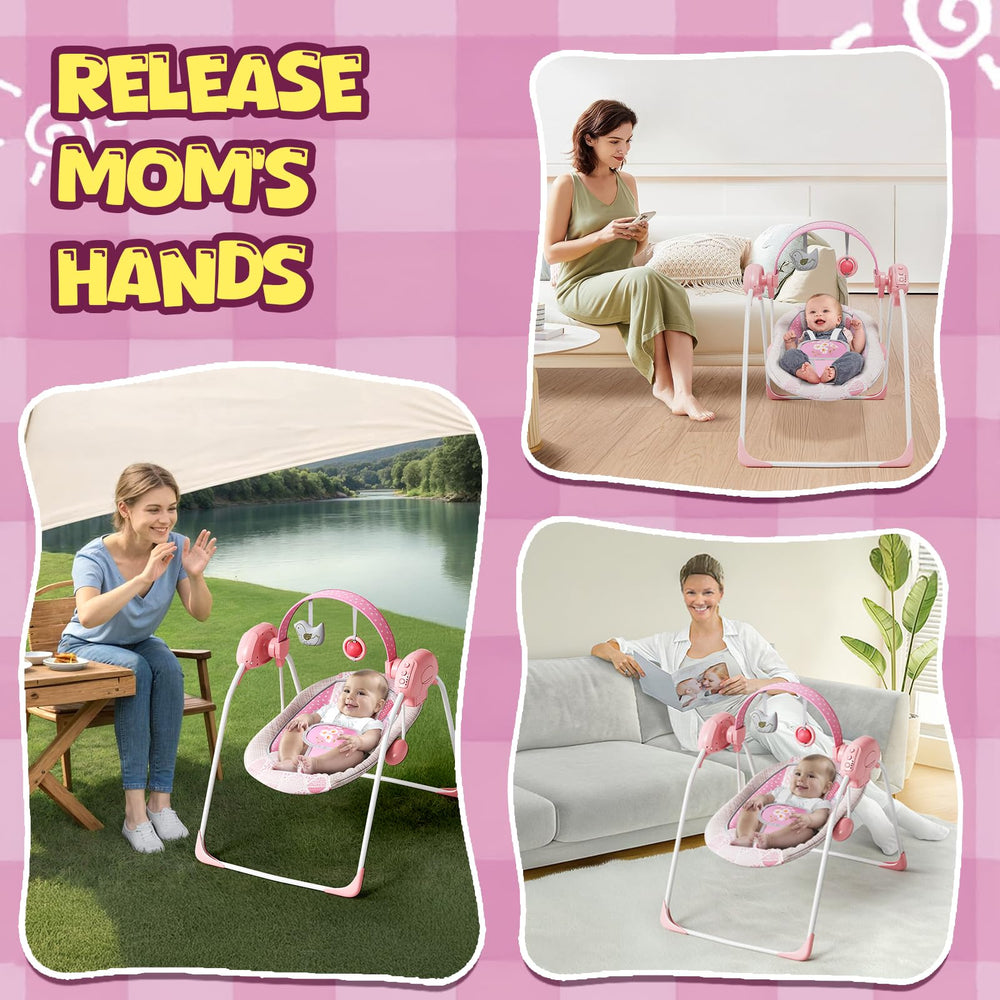 Surbowbaby portable baby swing battery-powered lets you place it anywhere.