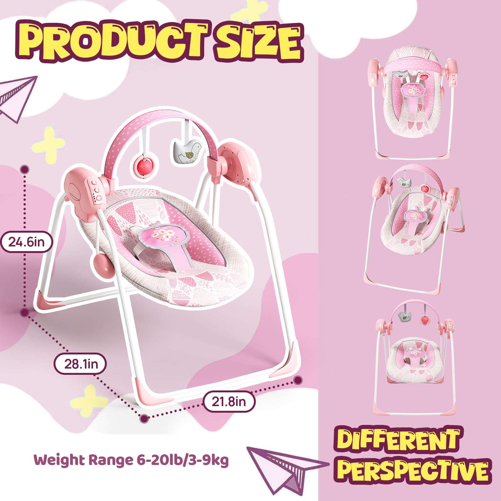 Surbowbaby portable baby swing folded-compact demonstrates easy storage for travel.