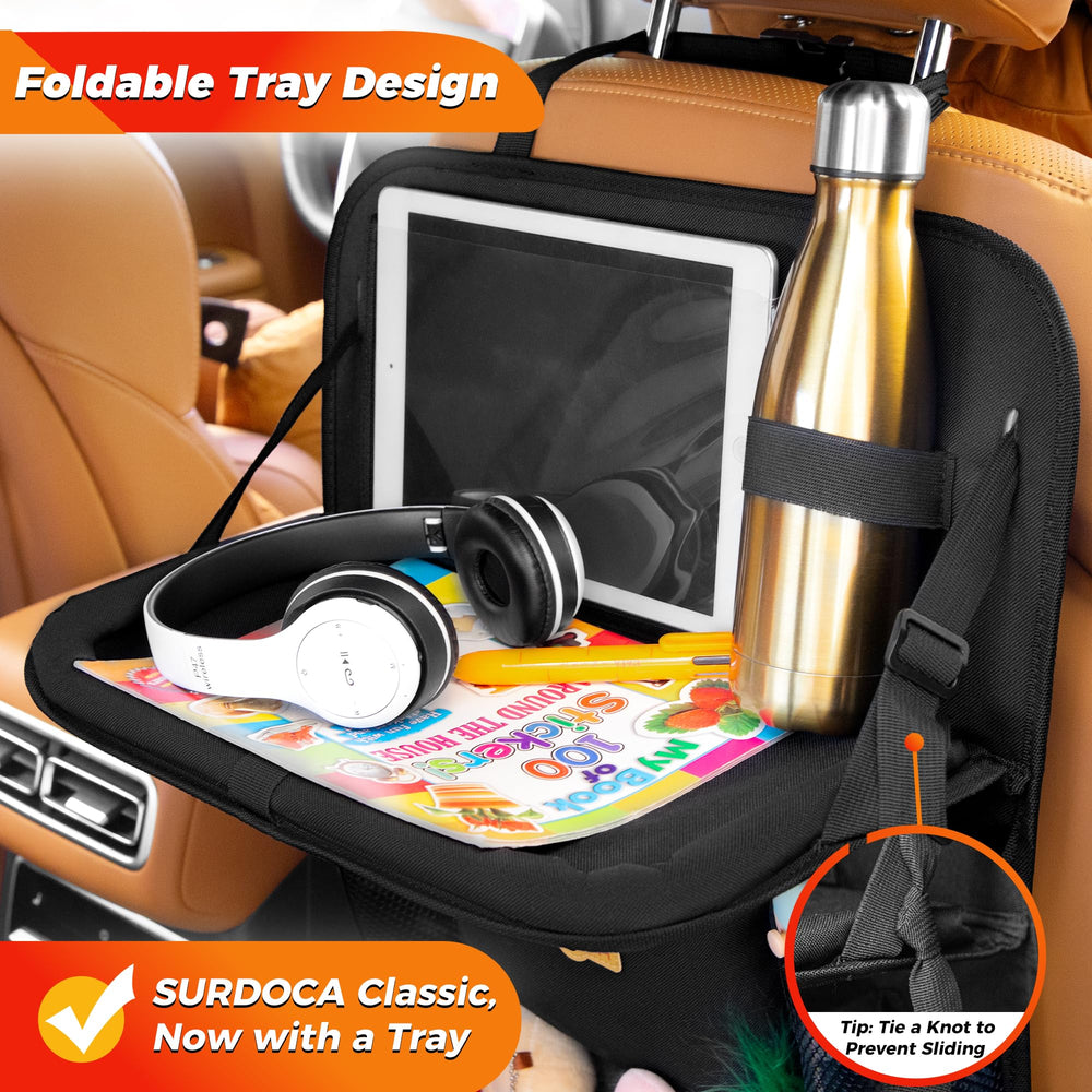 SURDOCA tablet pocket keeps devices accessible and touch-friendly for road trips.