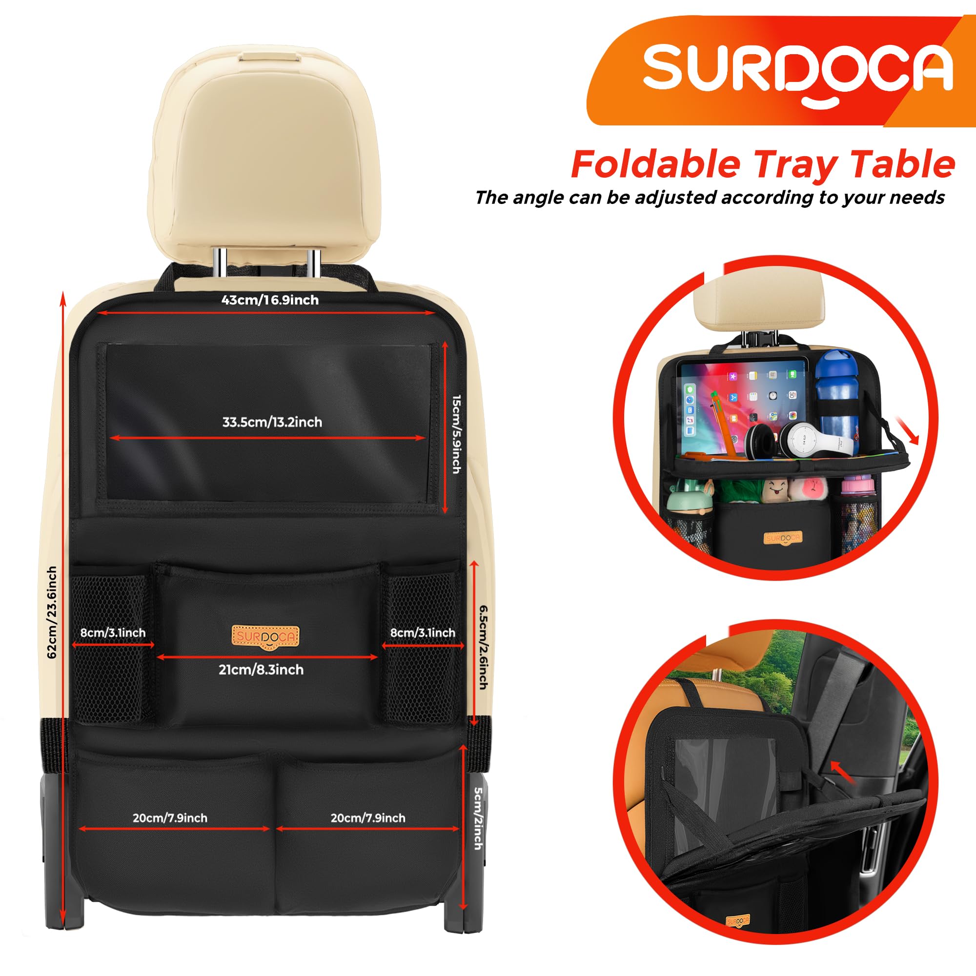 SURDOCA wide lower pockets organize snacks and small toys for kids and adults.