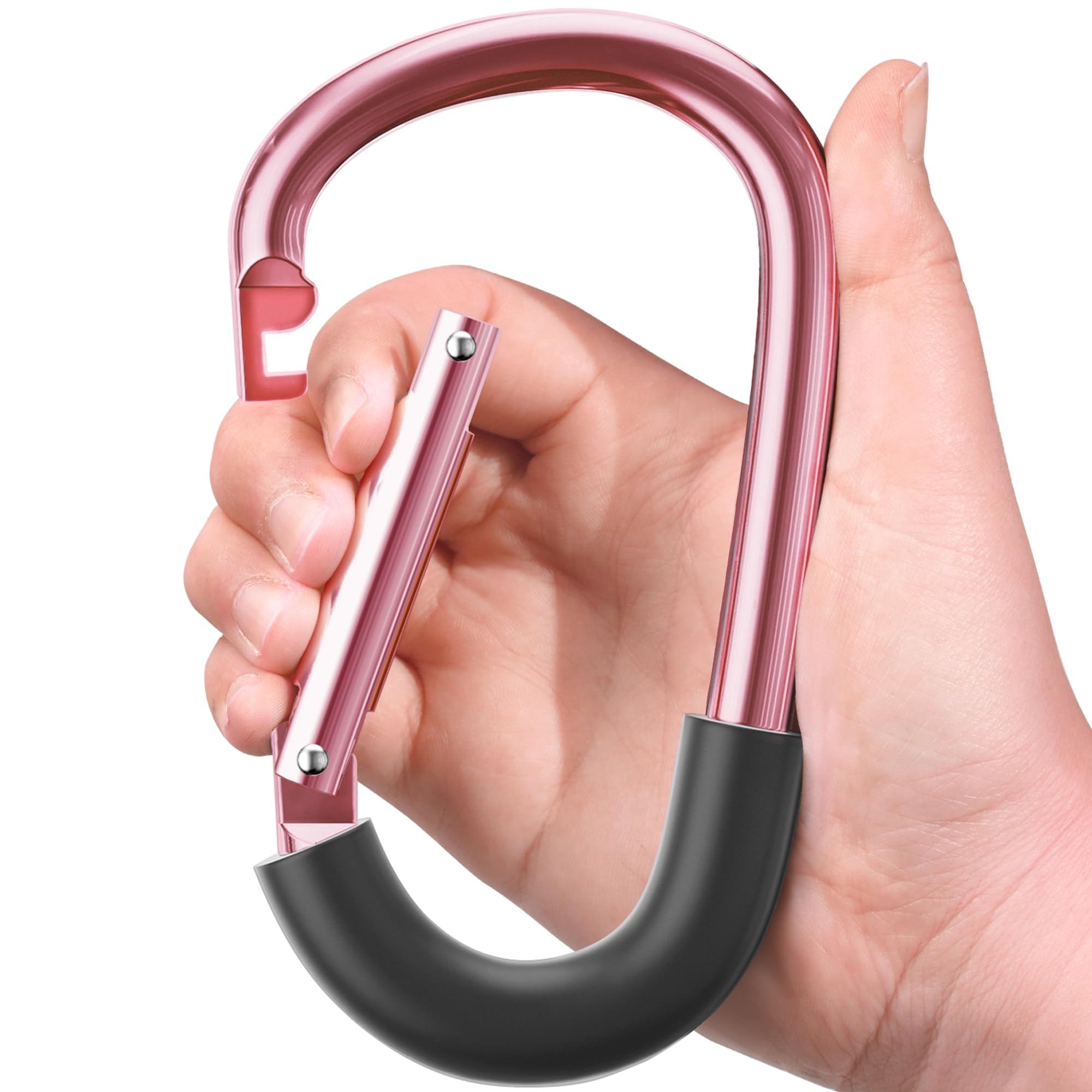 SURDOCA stroller hooks with large D buckle securing bags to a stroller for hands-free trips