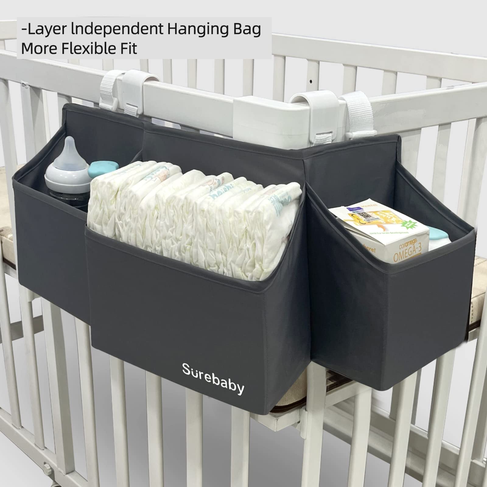 Surebaby hanging diaper caddy large capacity 23x10x4 inches for practical daily storage.