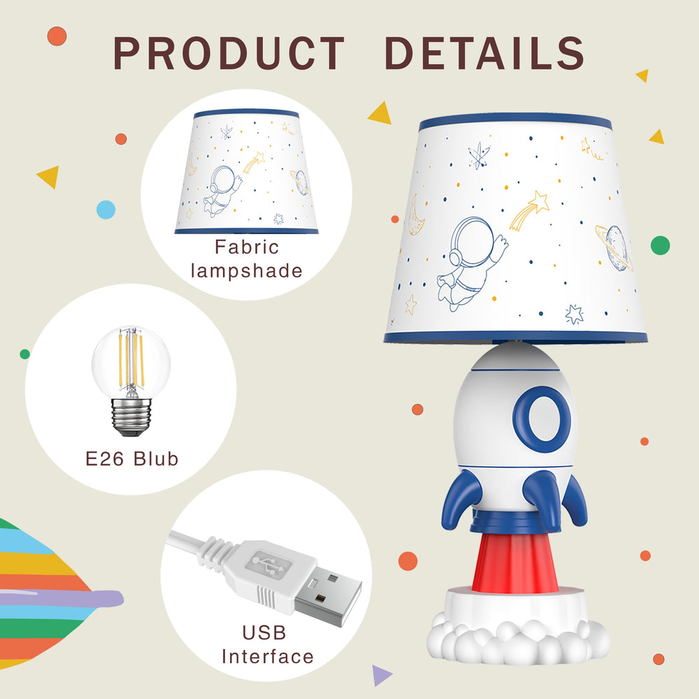 sureyond rocket lamp bedroom setup demonstrates space-themed decor in a kid's room.