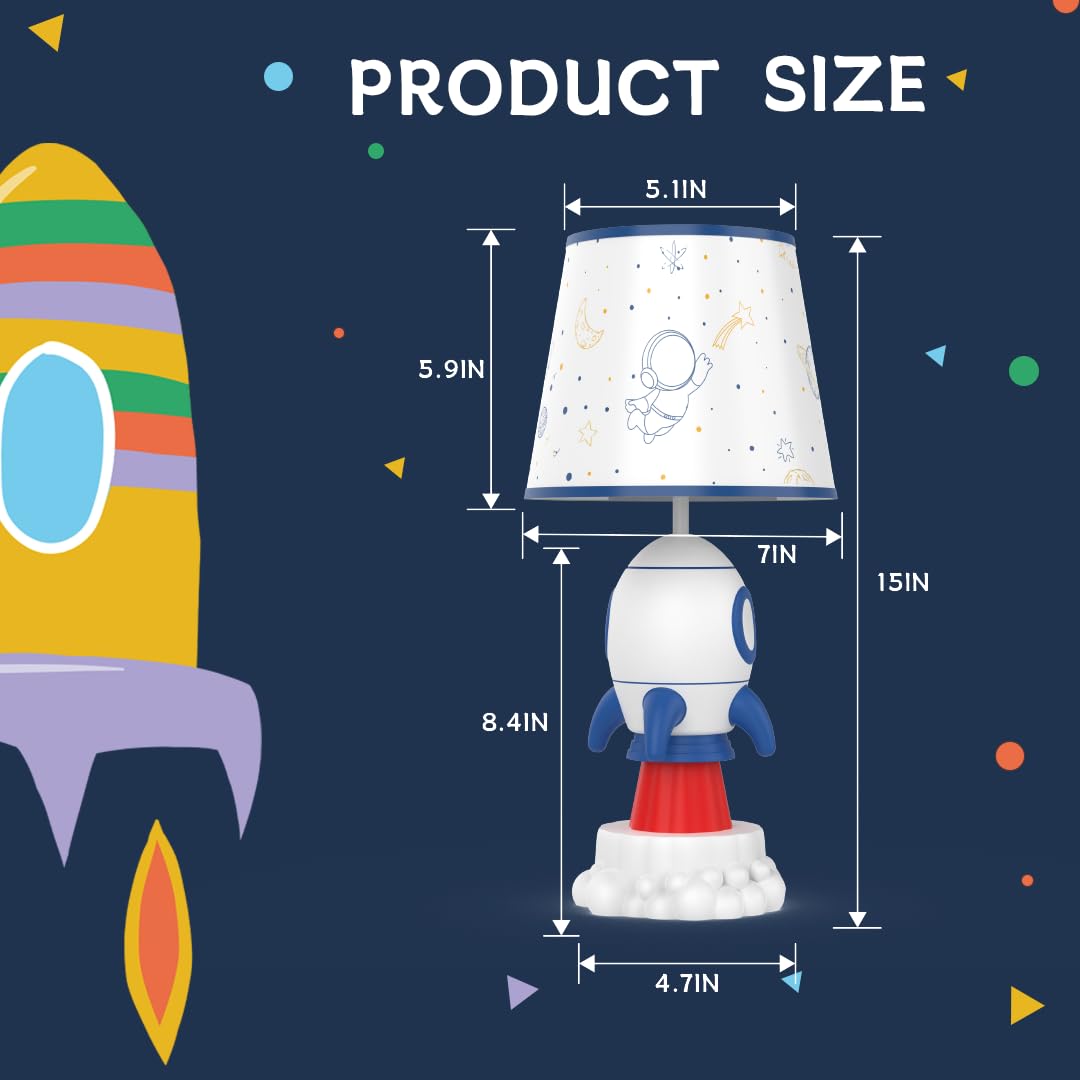 sureyond rocket lamp shade closeup highlights fade-resistant fabric and soft lighting.