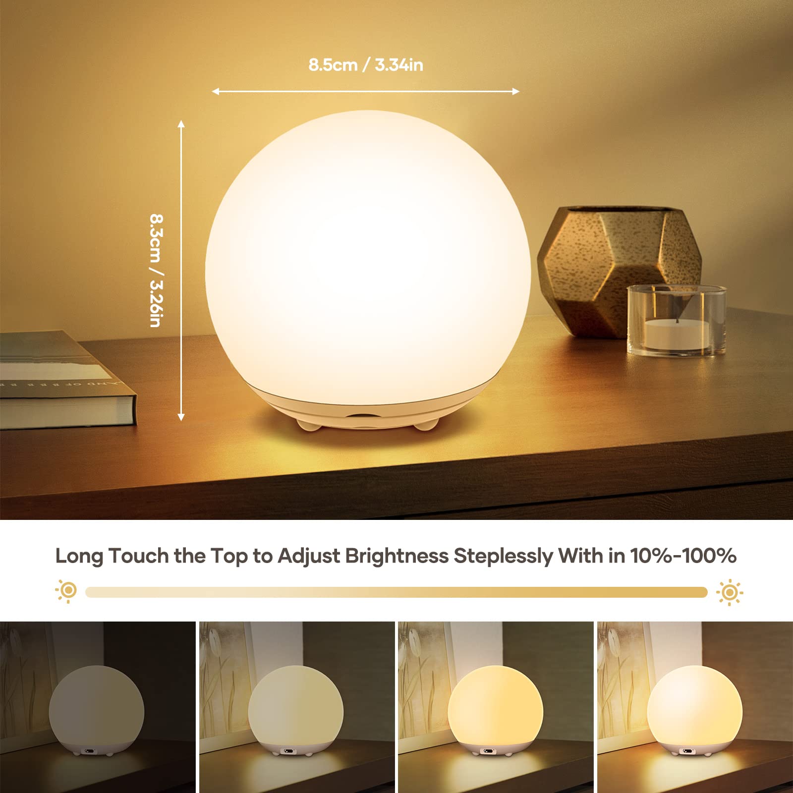 Suright Night Light battery-life image highlighting hours of use on a single charge