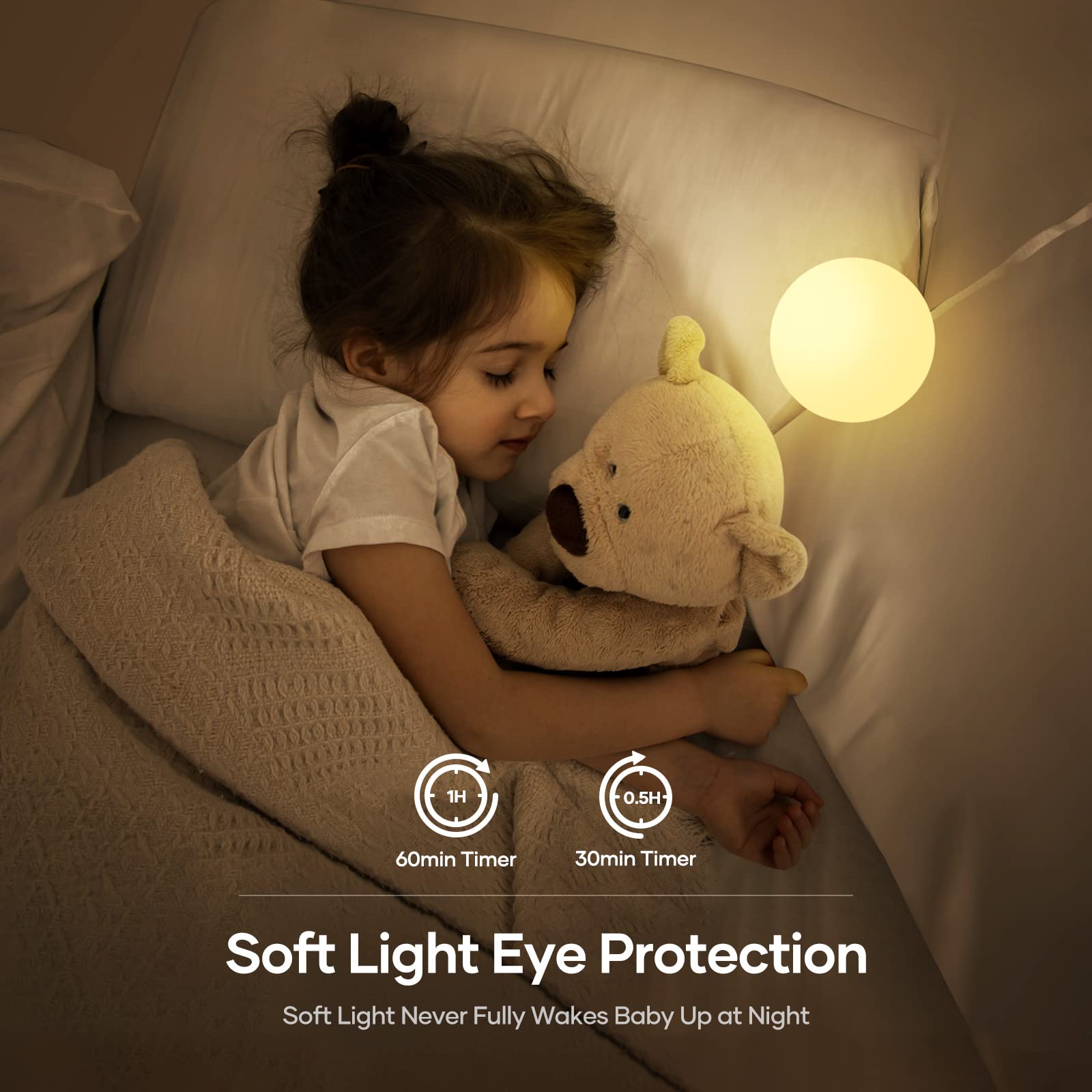 Suright Night Light for Kids touch-control for easy brightness and color selection