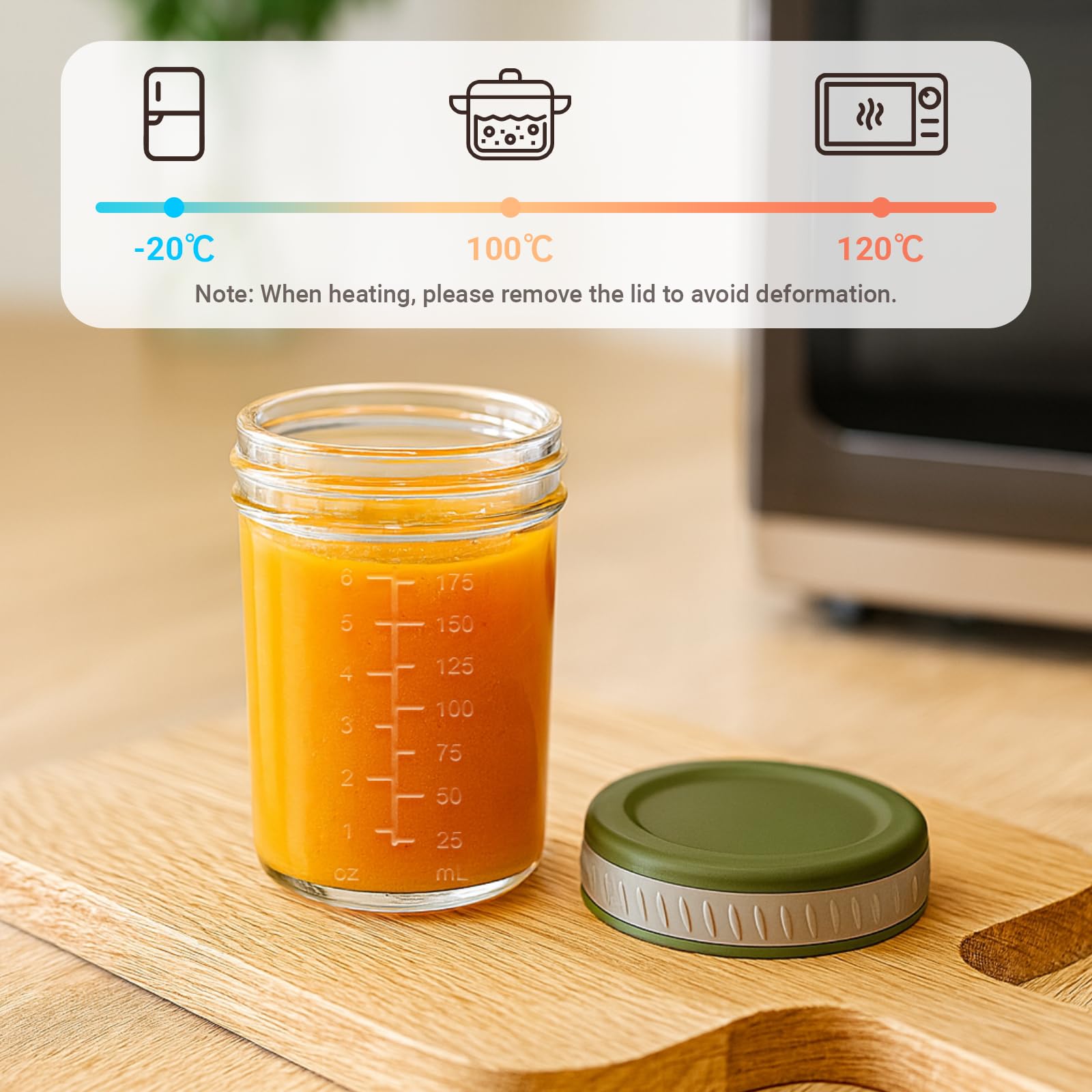 Sursip glass jars microwave-safe with lid removed for heating.