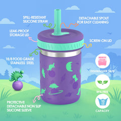 Sursip 10 oz stainless steel kid cups with non-slip sleeve improve grip during active play.