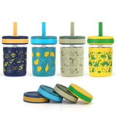 Sursip toddler glass cups with silicone sleeve protect little hands during sips.