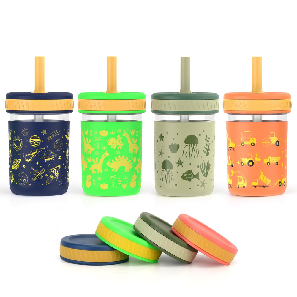 Sursip toddler glass cup with silicone sleeve for secure non slip grip