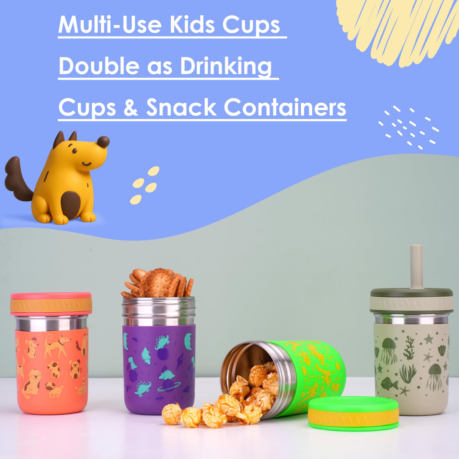 Sursip snack-capable lids keep fruit or crackers fresh on the go.