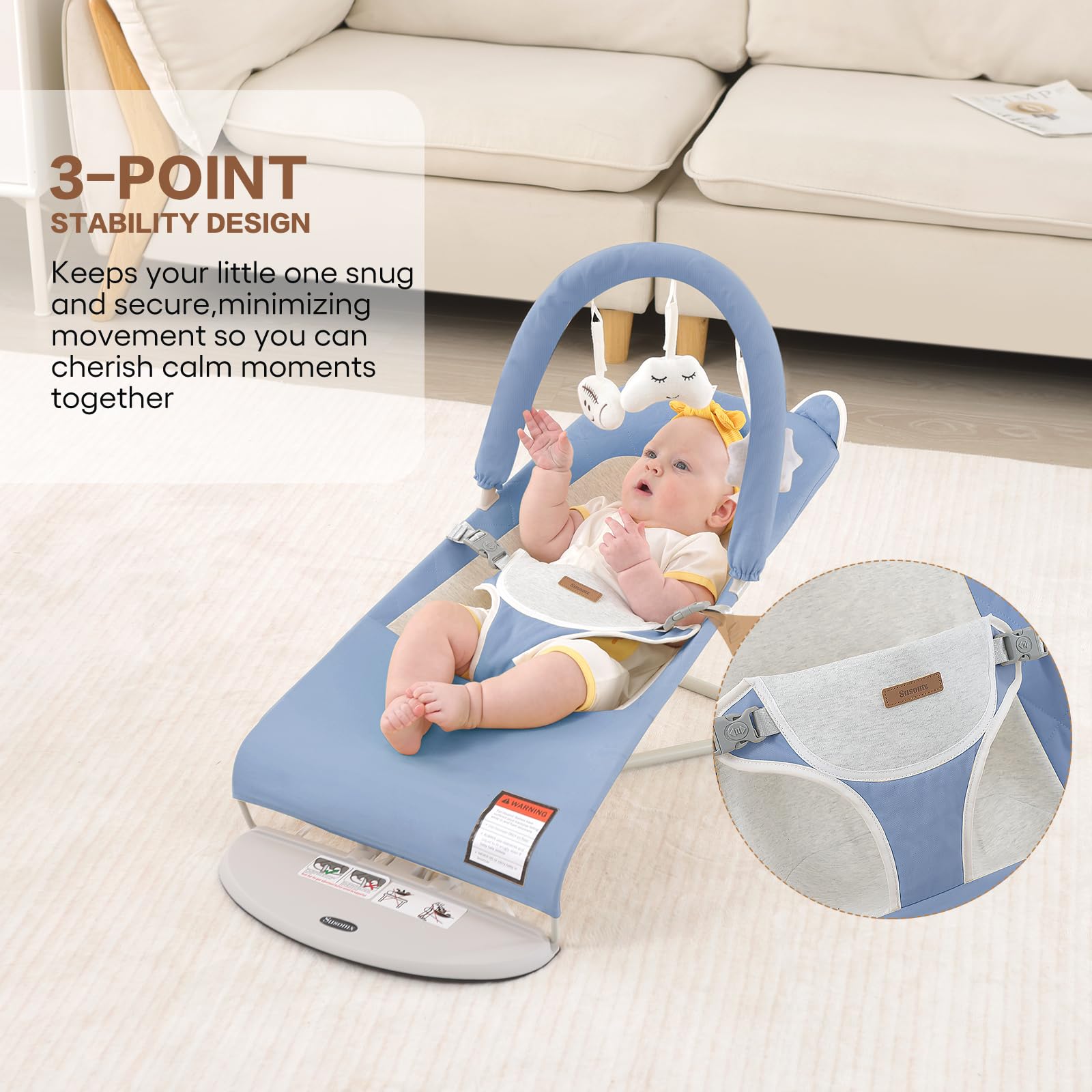 Susomx Baby Bouncer secure harness provides safety during play and soothing moments