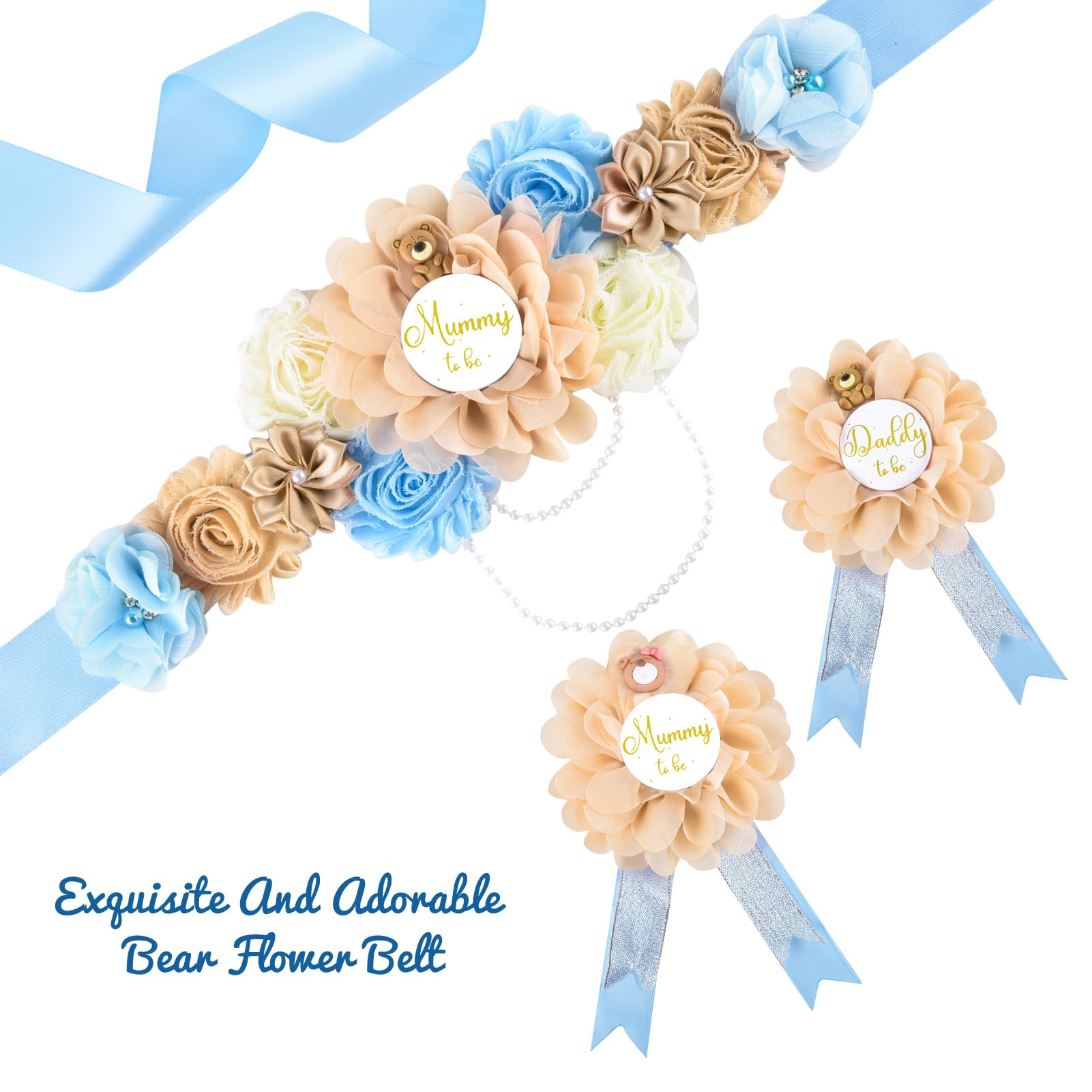 SUSSURRO daddy corsage with teddy bear blue for matching expectant dad styling