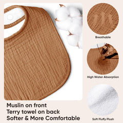 Susurration bib muslin front; soft plush back for gentle skin comfort